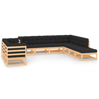 Set Divani da Giardino 10 pz con Cuscini Antracite Legno Pino - homemem39