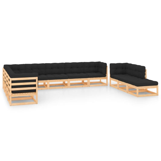 Set Divani da Giardino 11 pz con Cuscini Antracite Legno Pino - homemem39