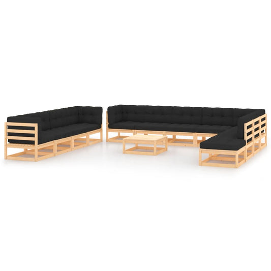 Set Divani da Giardino 13 pz con Cuscini Antracite Legno Pino - homemem39