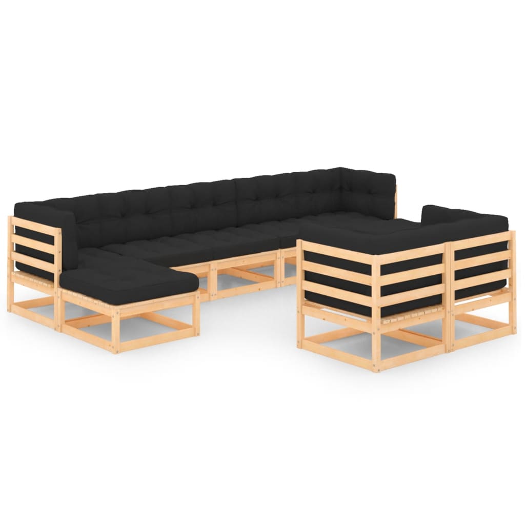 Set Divani da Giardino 9 pz con Cuscini Antracite Legno Pino - homemem39