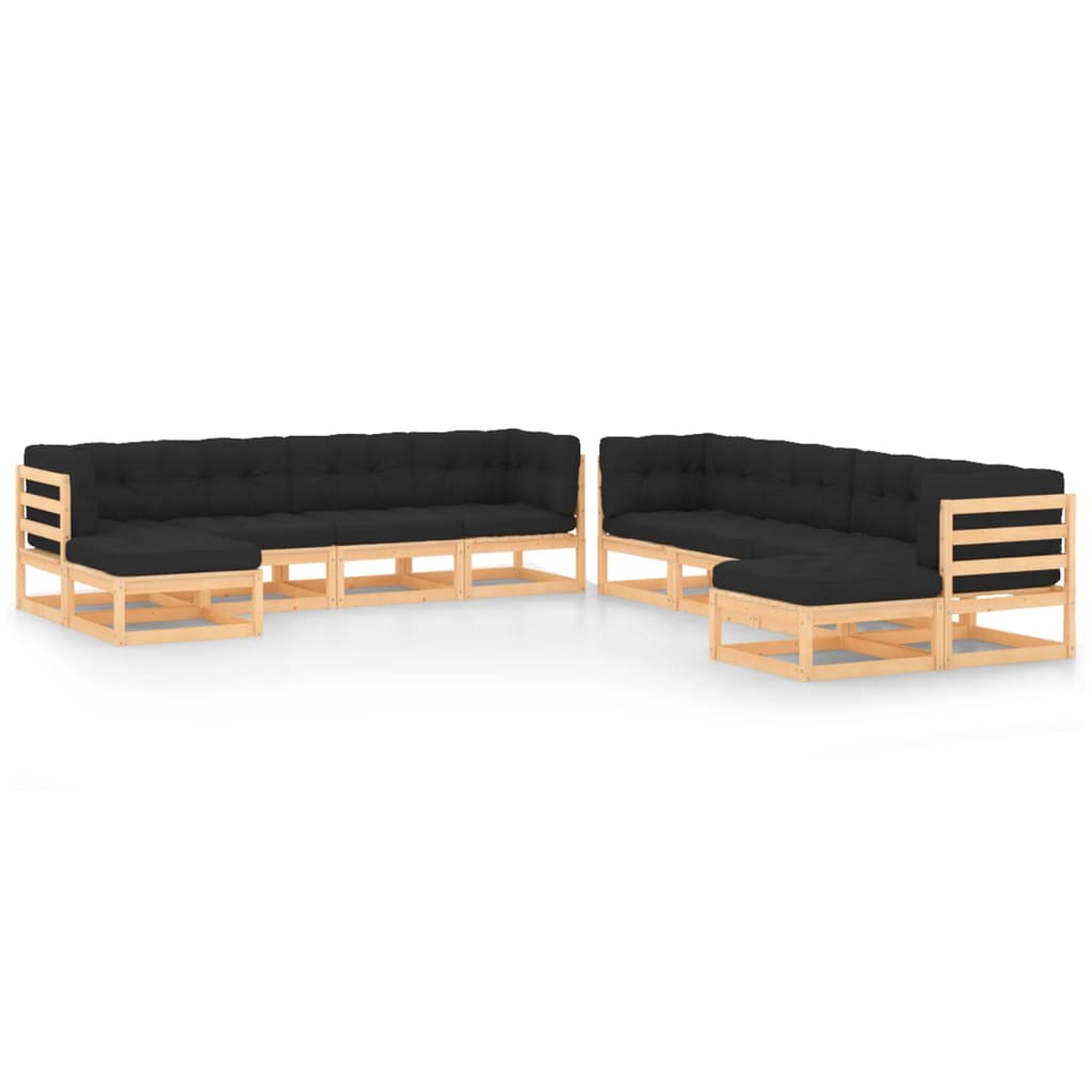 Set Divani da Giardino 10 pz con Cuscini Antracite Legno Pino - homemem39