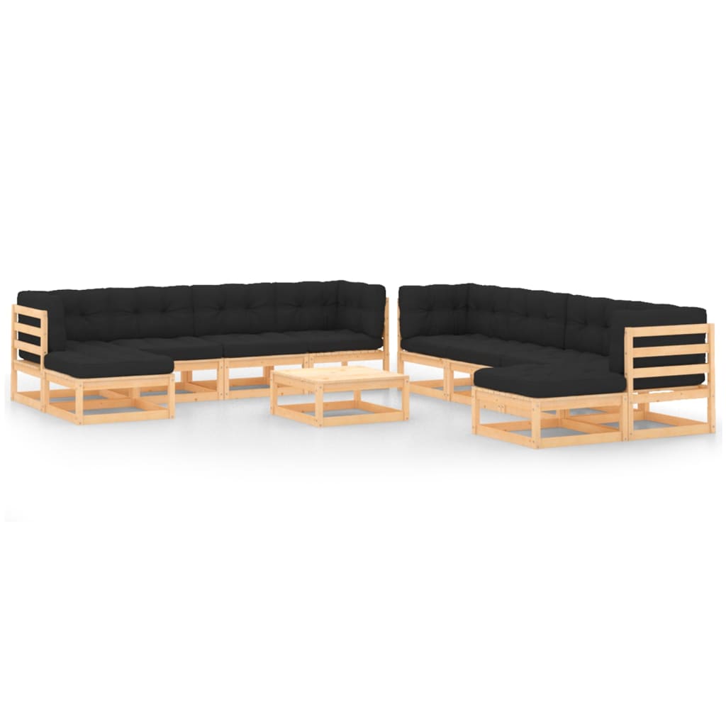 Set Divani da Giardino 11 pz con Cuscini Antracite Legno Pino - homemem39