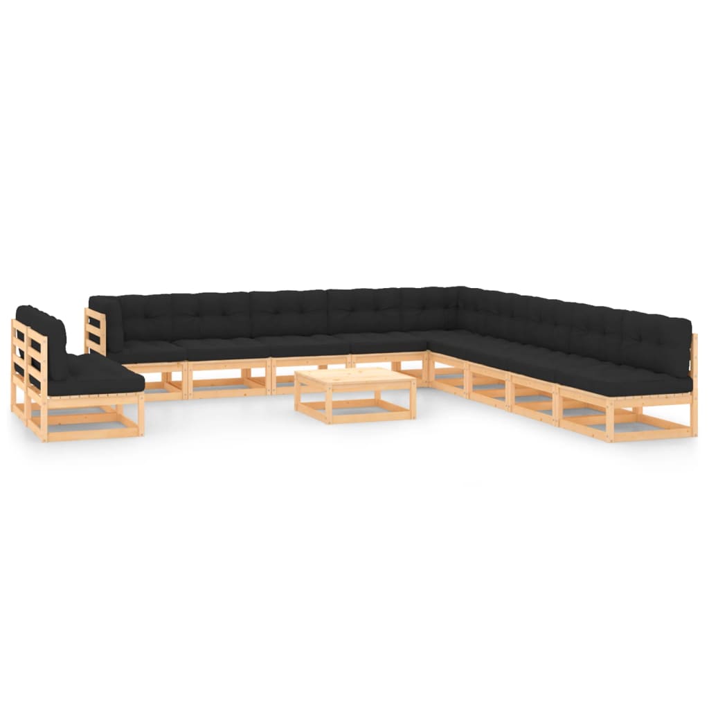 Set Divani da Giardino 12 pz con Cuscini Antracite Legno Pino - homemem39