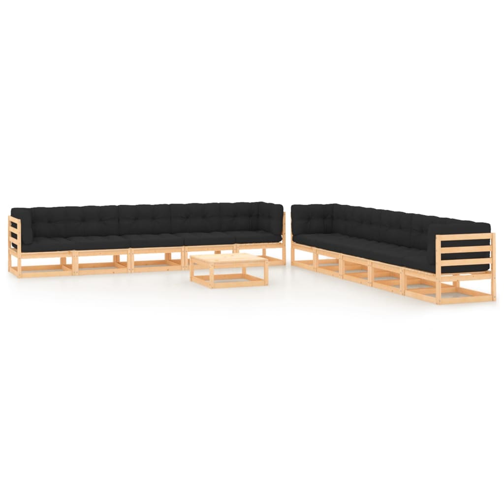 Set Divani da Giardino 11 pz con Cuscini Antracite Legno Pino - homemem39