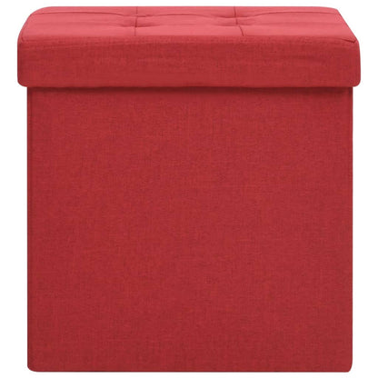 Sgabelli con Contenitore Pieghevoli 2 pz Rosso Vino Simil Lino - homemem39