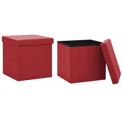 Sgabelli con Contenitore Pieghevoli 2 pz Rosso Vino in PVC - homemem39