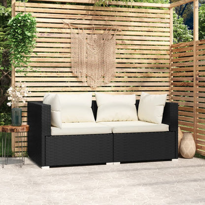 Divano a 2 Posti con Cuscini in Polyrattan Nero - homemem39