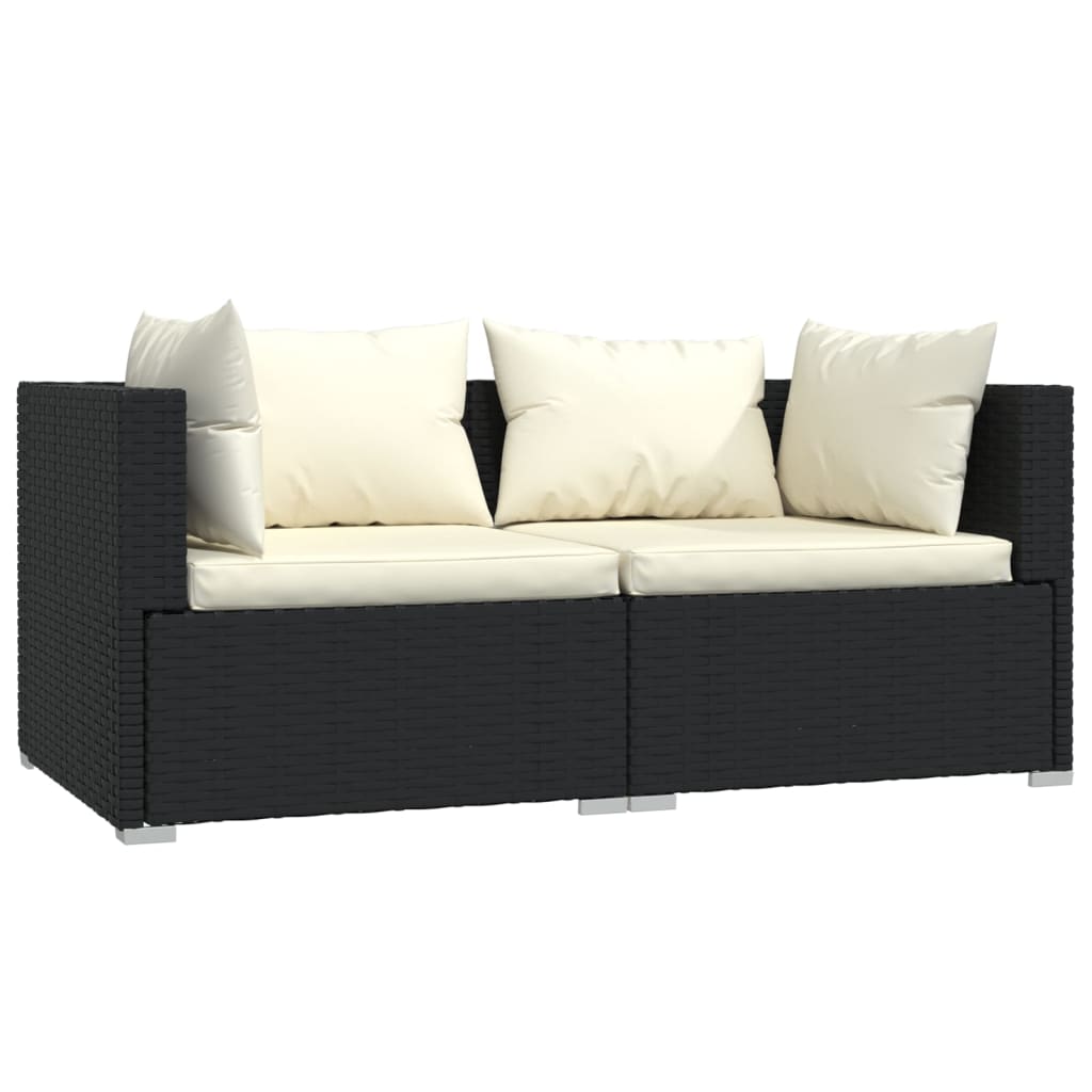 Set Divani da Giardino 3 pz con Cuscini Nero in Polyrattan - homemem39