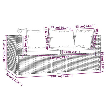 Set Divani da Giardino 3 pz con Cuscini Nero in Polyrattan - homemem39