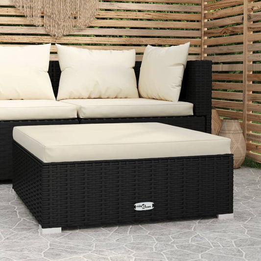 Poggiapiedi da Giardino con Cuscino Nero 70x70x30 cm Polyrattan - homemem39