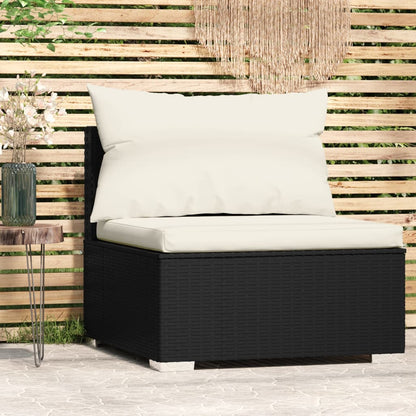 Divano Centrale da Giardino con Cuscini in Polyrattan Nero - homemem39