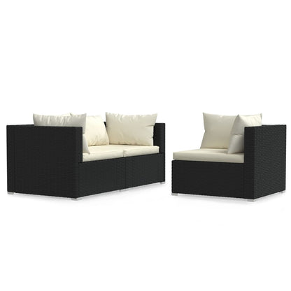 Set Divani da Giardino 3 pz con Cuscini in Polyrattan Nero - homemem39