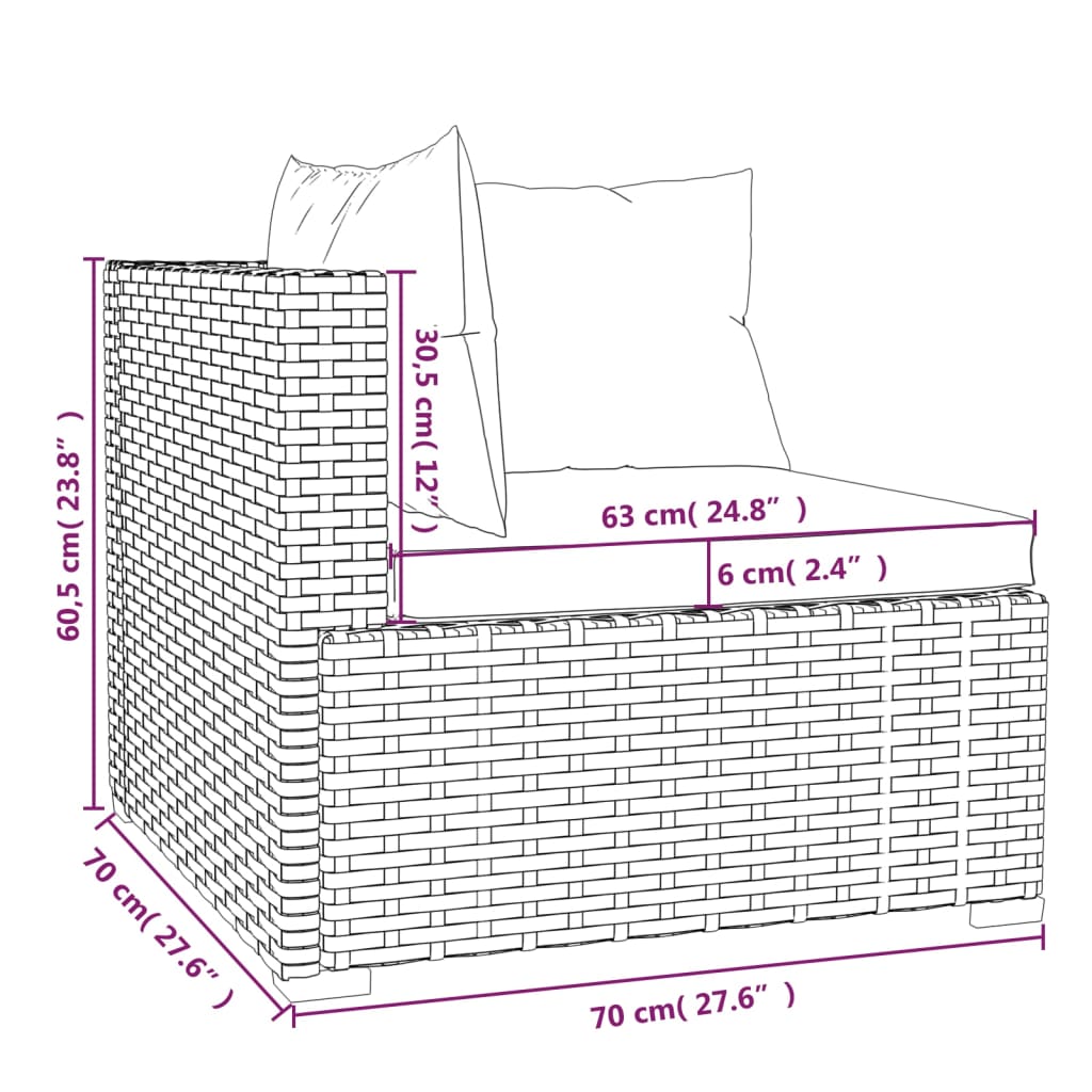 Set Divani da Giardino 3 pz con Cuscini in Polyrattan Nero - homemem39