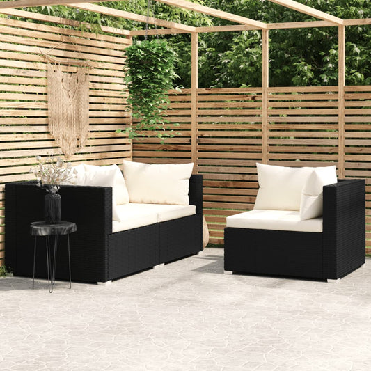 Set Divani da Giardino 3 pz con Cuscini in Polyrattan Nero - homemem39