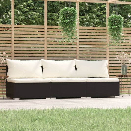 Divano a 3 Posti con Cuscini in Polyrattan Nero - homemem39