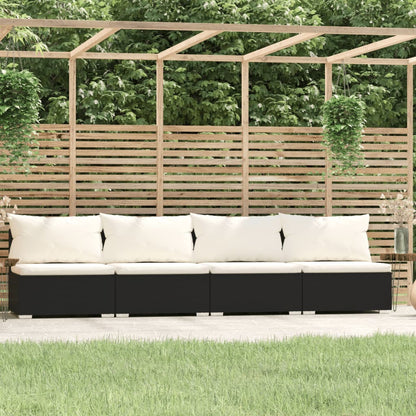 Divano a 4 Posti con Cuscini in Polyrattan Nero - homemem39