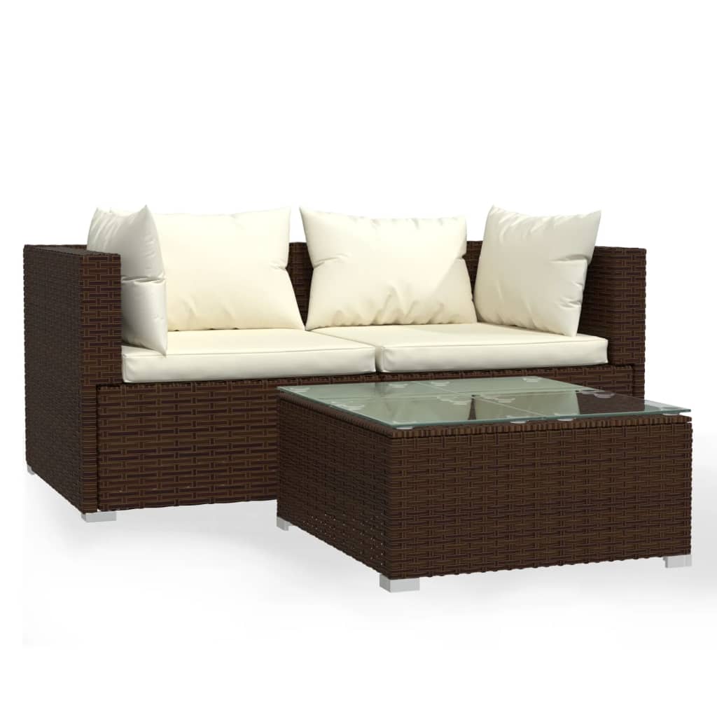 Set Divani da Giardino 3 pz con Cuscini in Polyrattan Marrone - homemem39