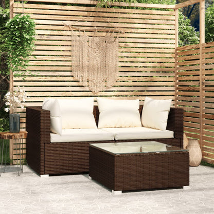 Set Divani da Giardino 3 pz con Cuscini in Polyrattan Marrone - homemem39