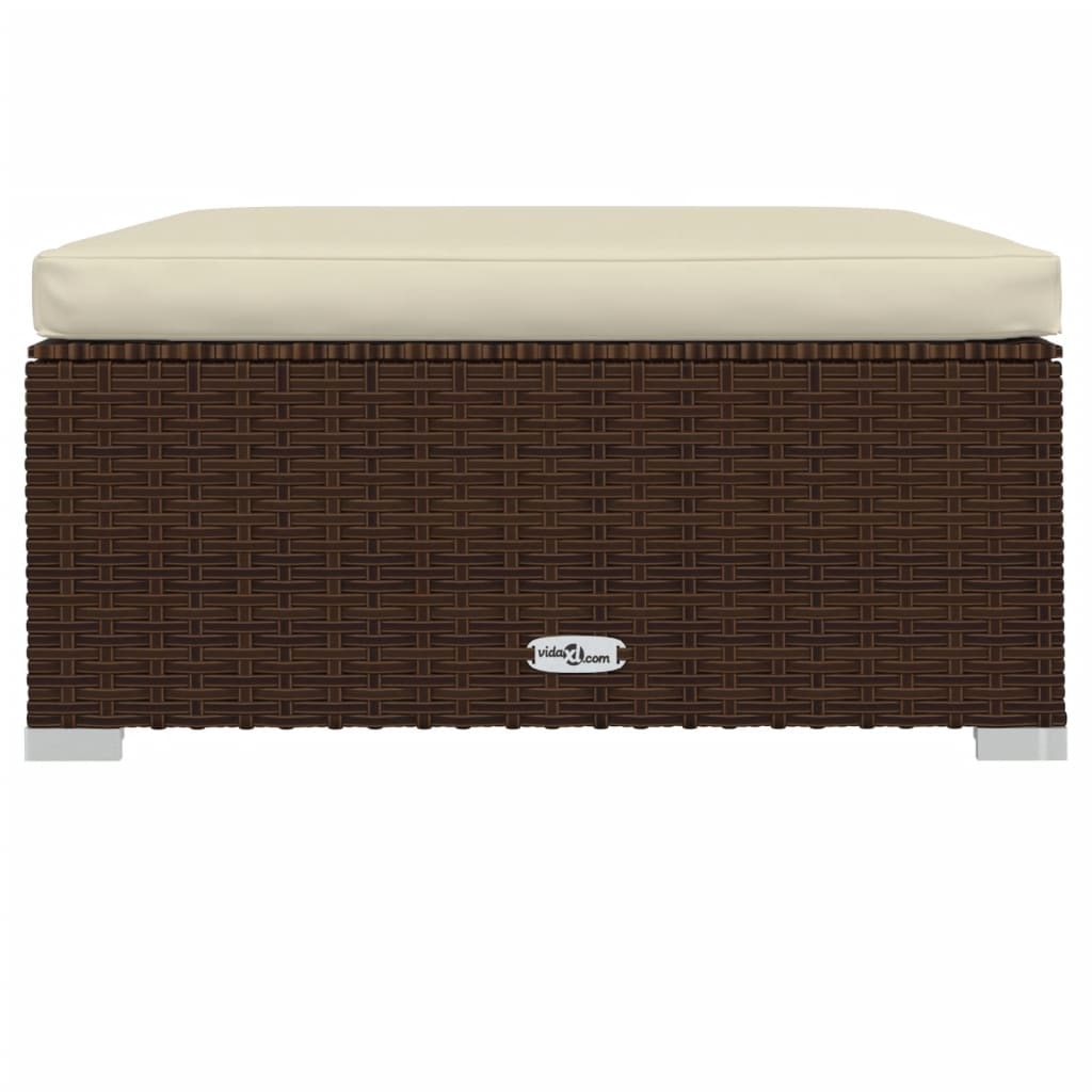 Poggiapiedi da Giardino Cuscino Marrone 70x70x30 cm Polyrattan - homemem39