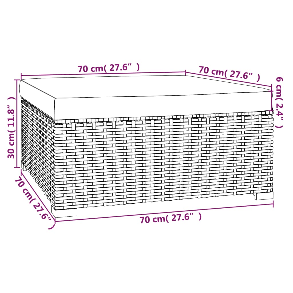 Poggiapiedi da Giardino Cuscino Marrone 70x70x30 cm Polyrattan - homemem39