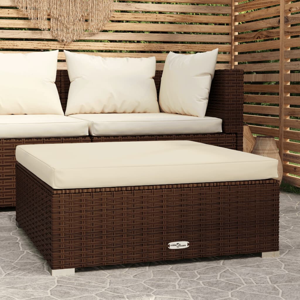 Poggiapiedi da Giardino Cuscino Marrone 70x70x30 cm Polyrattan - homemem39