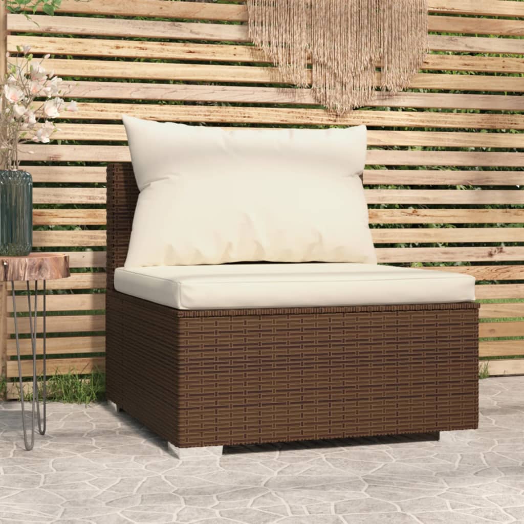 Divano Centrale da Giardino con Cuscini in Polyrattan Marrone - homemem39