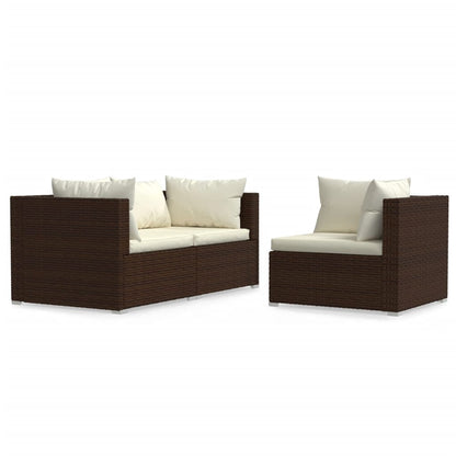 Set Divani da Giardino 3 pz con Cuscini in Polyrattan Marrone - homemem39