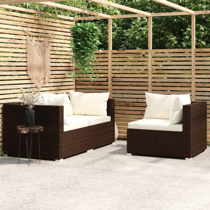 Set Divani da Giardino 3 pz con Cuscini in Polyrattan Marrone - homemem39