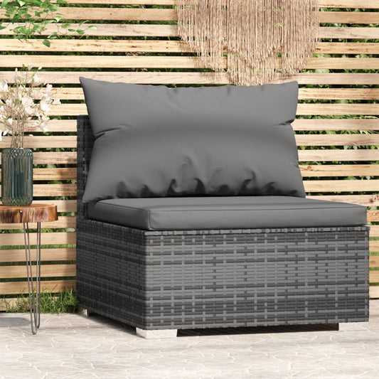 Divano Centrale da Giardino con Cuscini in Polyrattan Grigio - homemem39