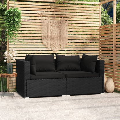 Divano a 2 Posti con Cuscini in Polyrattan Nero - homemem39