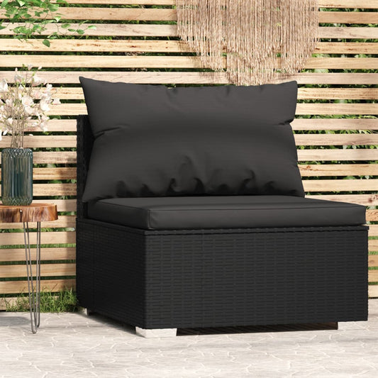 Divano Centrale da Giardino con Cuscini in Polyrattan Nero - homemem39