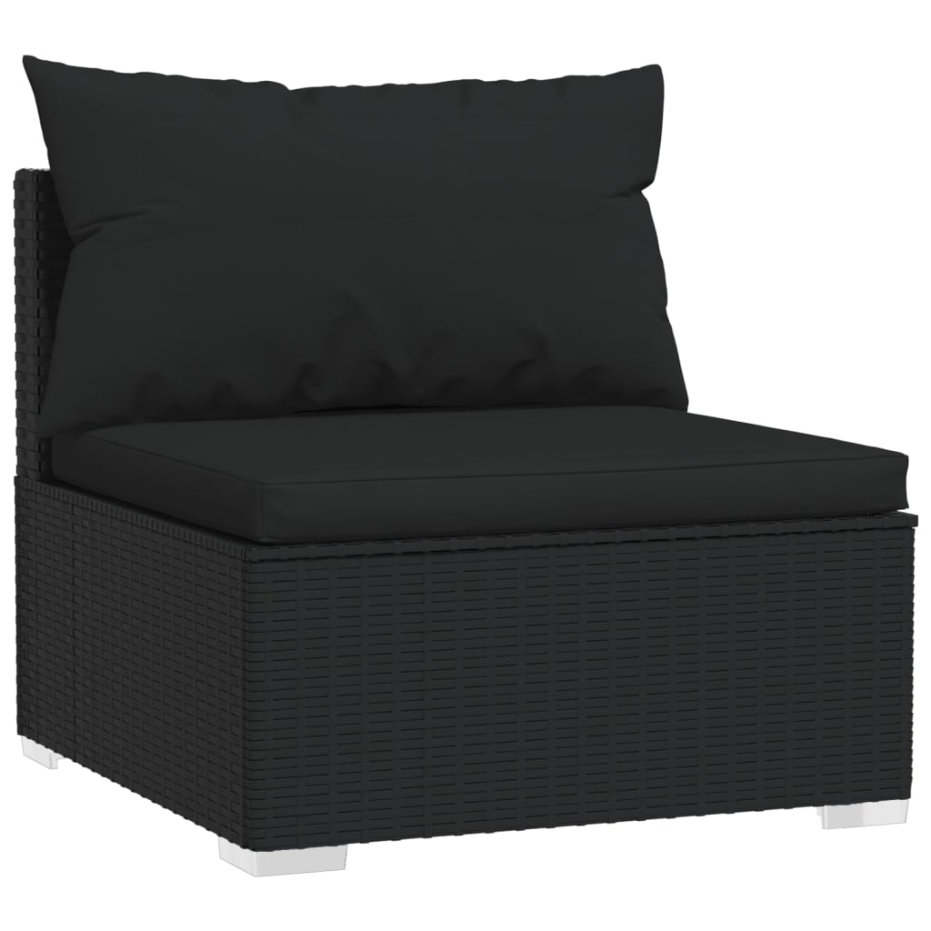 Divano a 3 Posti con Cuscini in Polyrattan Nero - homemem39