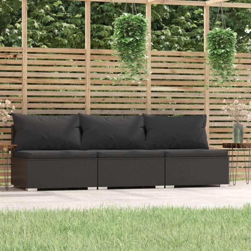 Divano a 3 Posti con Cuscini in Polyrattan Nero - homemem39