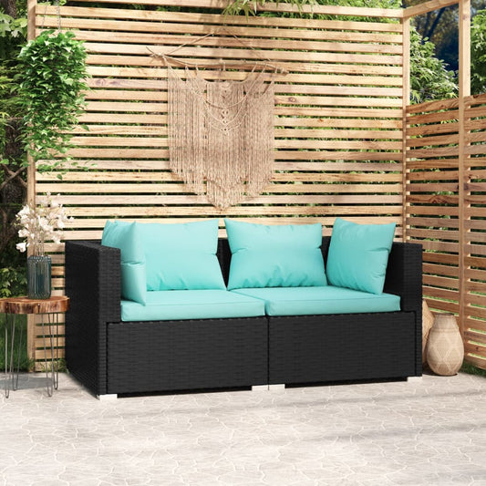 Divano a 2 Posti con Cuscini in Polyrattan Nero - homemem39