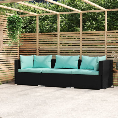 Divano a 3 Posti con Cuscini in Polyrattan Nero - homemem39