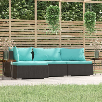 Set Divani da Giardino 4 pz con Cuscini in Polyrattan Nero - homemem39