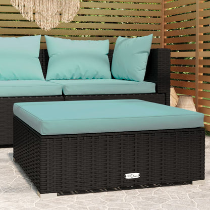 Poggiapiedi da Giardino con Cuscino Nero 70x70x30 cm Polyrattan - homemem39