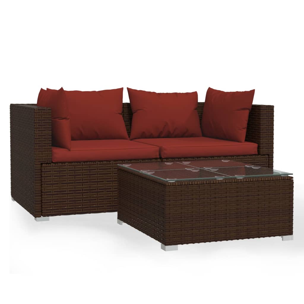 Set Divano da Giardino 3 pz con Cuscini in Polyrattan Marrone - homemem39