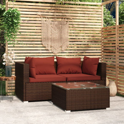 Set Divano da Giardino 3 pz con Cuscini in Polyrattan Marrone - homemem39