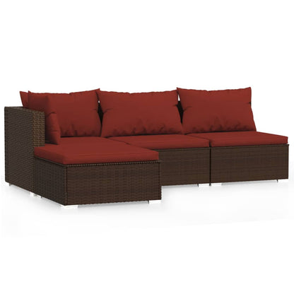 Set Divani da Giardino 4 pz con Cuscini in Polyrattan Marrone - homemem39