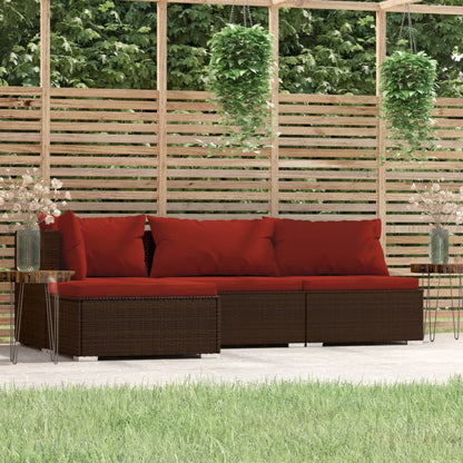 Set Divani da Giardino 4 pz con Cuscini in Polyrattan Marrone - homemem39