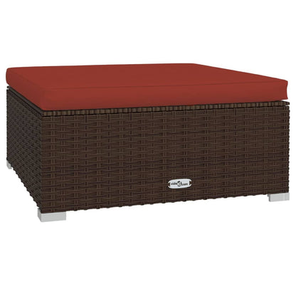 Poggiapiedi Giardino con Cuscino Marrone 70x70x30 cm Polyrattan - homemem39