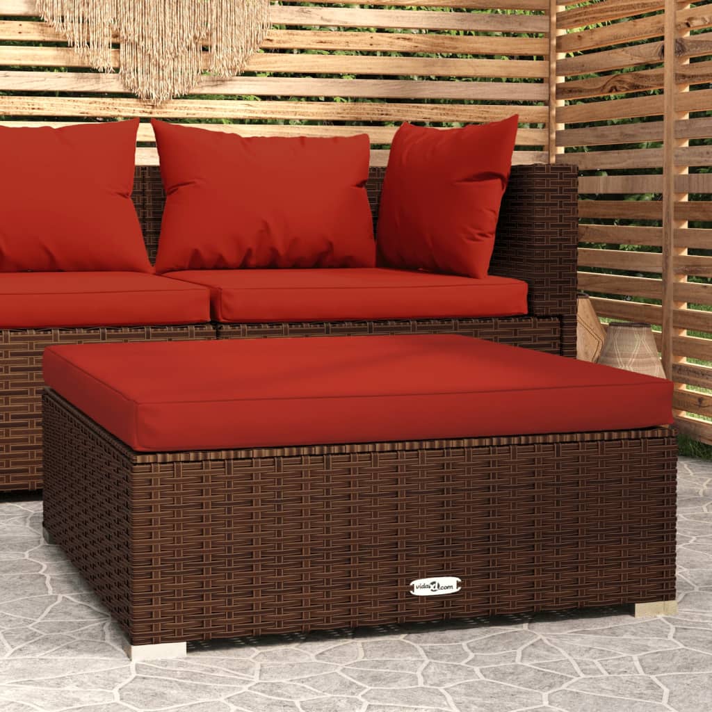 Poggiapiedi Giardino con Cuscino Marrone 70x70x30 cm Polyrattan - homemem39