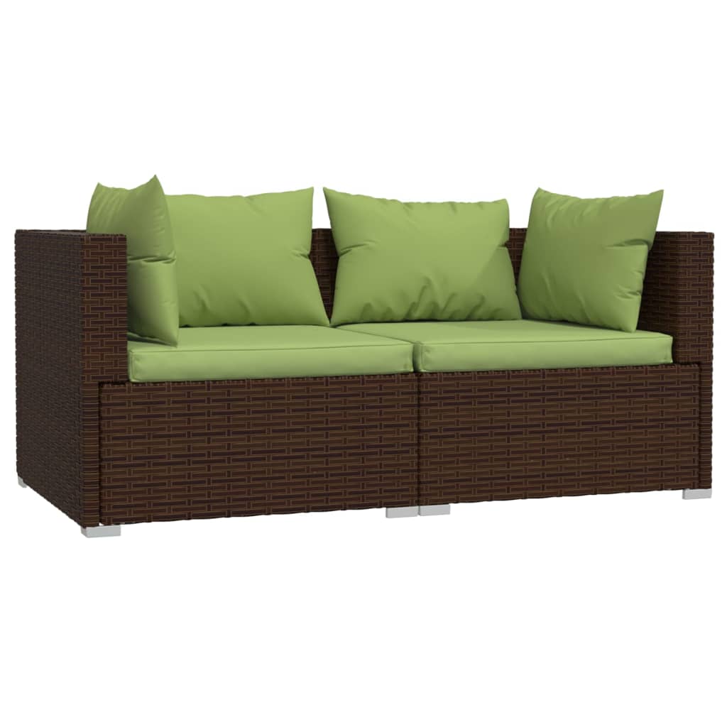 Set Mobili da Giardino 3 pz con Cuscini in Polyrattan Marrone - homemem39