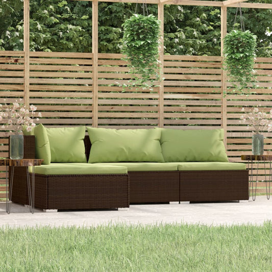 Set Mobili da Giardino 4 pz con Cuscini in Polyrattan Marrone - homemem39