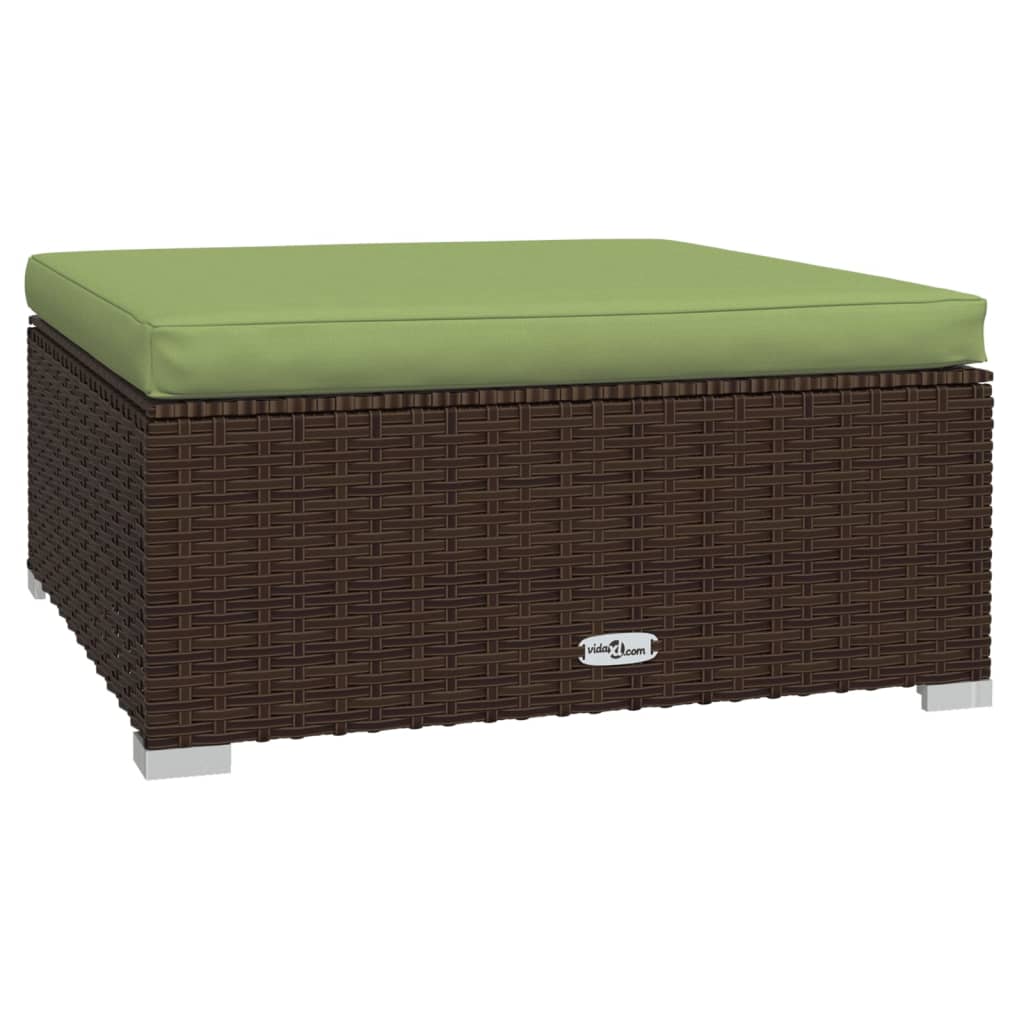 Poggiapiedi Giardino con Cuscino Marrone 70x70x30 cm Polyrattan - homemem39