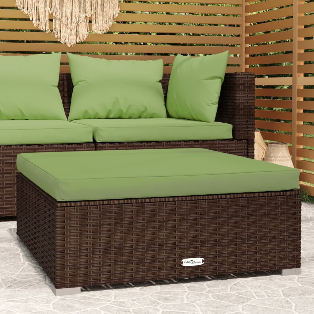 Poggiapiedi Giardino con Cuscino Marrone 70x70x30 cm Polyrattan - homemem39