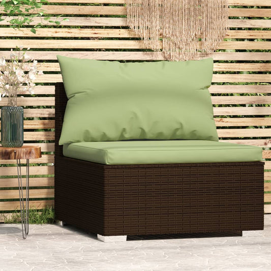 Divano Centrale da Giardino con Cuscini in Polyrattan Marrone - homemem39