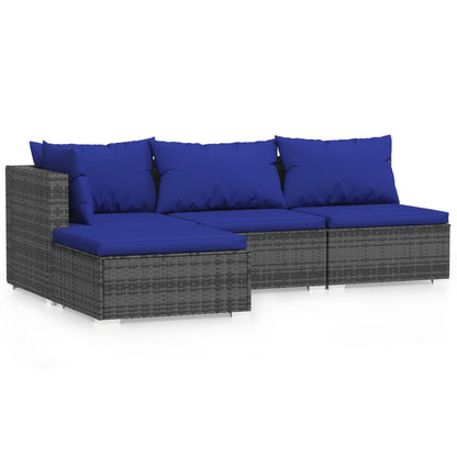 Set Divani da Giardino 4 pz con Cuscini in Polyrattan Grigio - homemem39