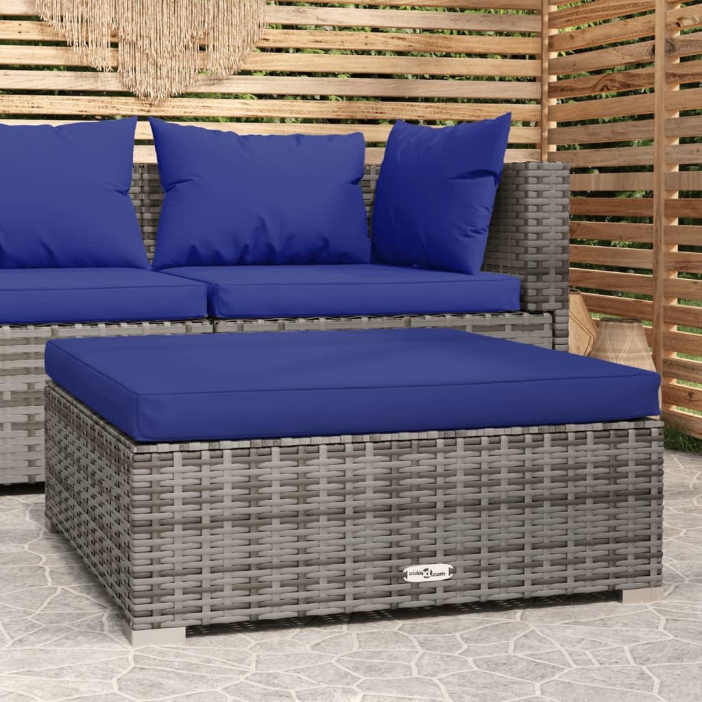 Poggiapiedi Giardino con Cuscino Grigio 70x70x30 cm Polyrattan - homemem39